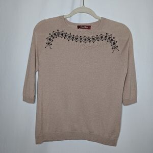 Max Mara Womens Beige Tan Lightweight Silk Wool Blend Beaded Sweater Top S